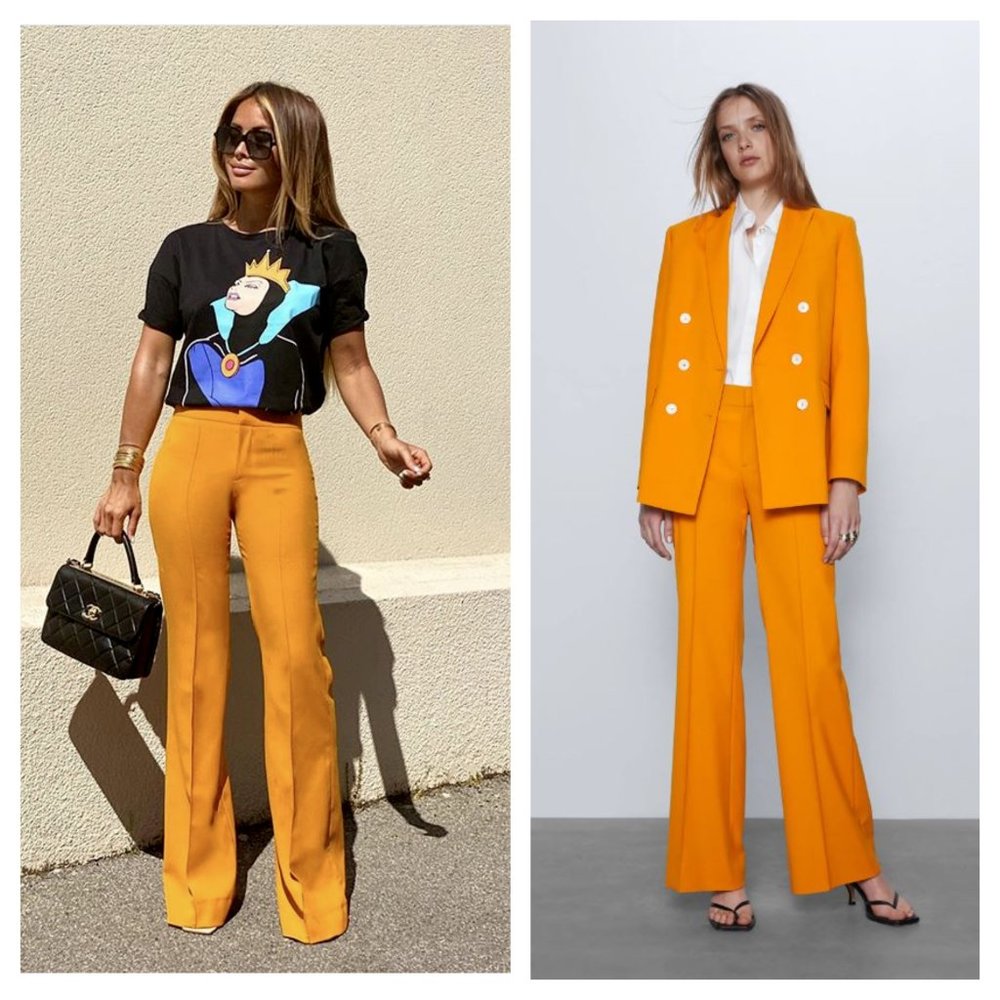ZARA MID-RISE ORANGE WIDE LEG PANTS - Picture 2 of 5
